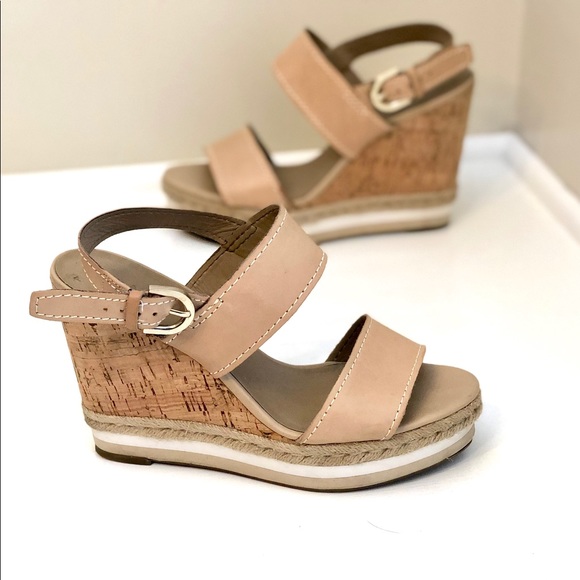 Franco Sarto Shoes - Franco Sarto Nude Leather Espadrille Wedges